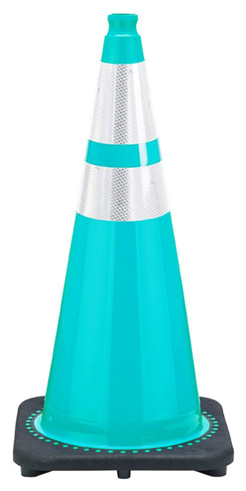 28" Teal Green Traffic Cone, 7 lb Black Base, w/6" & 4" 3M Reflective Collar 