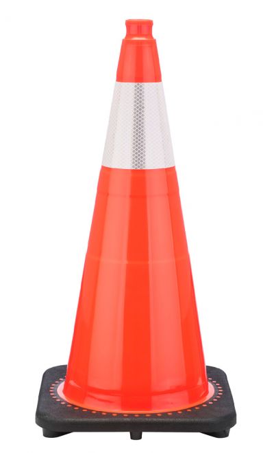 28" Orange Traffic Cone, 7 lb Black Base, w/6" Reflective Collar