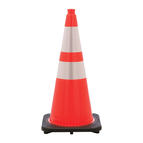 28" Orange Traffic Cone, 10 lb Black Base, w/6" & 4" 3M Reflective Collars