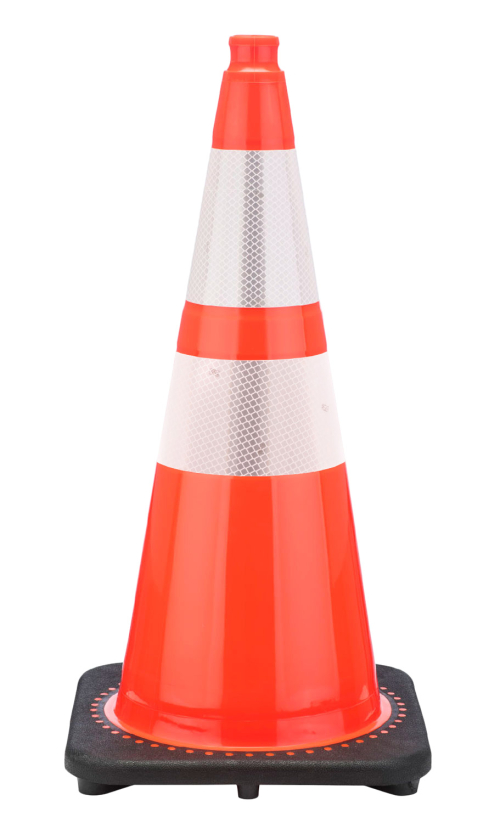 28" Orange Traffic Cone, 7 lb Black Base, w/6" & 4" 3M Reflective Collars