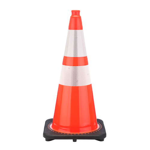 28" Orange Traffic Cone, 7 lb Black Base, w/6" & 4" 3M Reflective Collars