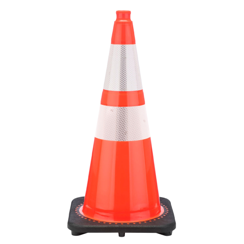 28" Orange Traffic Cone, 7 lb Black Base, w/6" & 4" 3M Reflective Collars