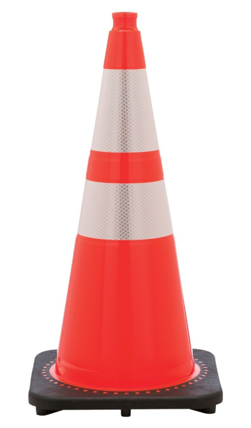28" Orange Traffic Cone, 10 lb Black Base, w/6" & 4" 3M Reflective Collars