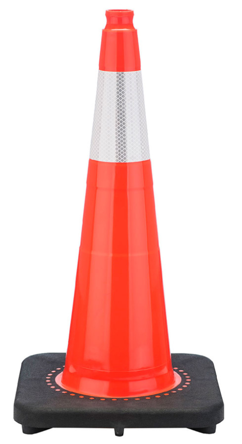28" Slim Orange Traffic Cone, 10 lb Black Base, w/6" Reflective Collar