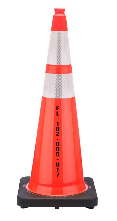 FL DOT 36" Orange Traffic Cone, 12 lb Black Base, w/6" & 4" 3M Reflective Collars