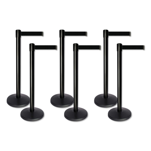 Lite Series Black Retractable Belt Stanchion - 6 Pack