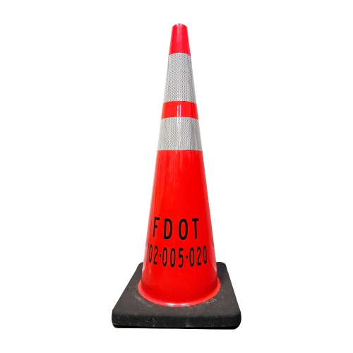 FL DOT 36" Orange Traffic Cone, 12 lb Black Base, w/6" & 4" 3M Reflective Collar