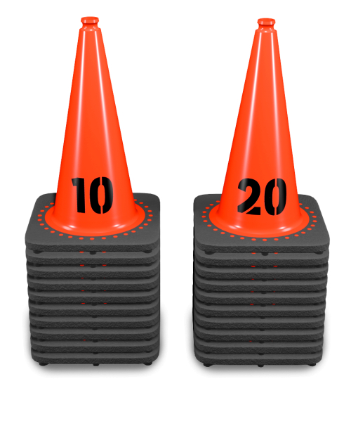 Sequentially Numbered 18" Orange Traffic Cones, 3 lb Black Base - 1- 20