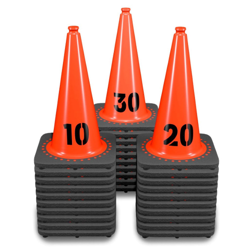 Sequentially Numbered 28" Orange Traffic Cones, 7 lb Black Base - 1- 30 