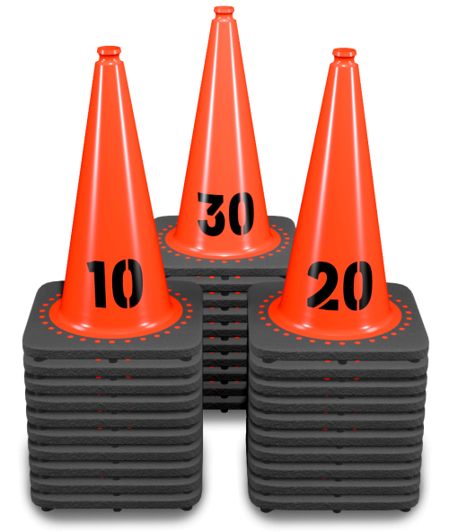 Sequentially Numbered 18" Orange Traffic Cones, 3 lb Black Base - 1- 30