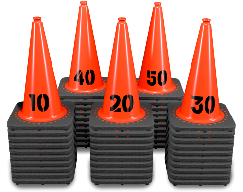 Sequentially Numbered 18" Orange Traffic Cones, 3 lb Black Base - 1- 50