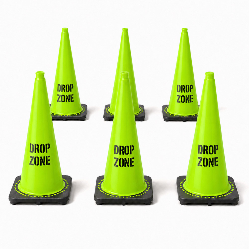 28" Lime Green Drop Zone Traffic Cones - 6 Pack