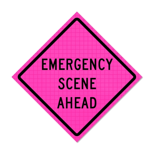36" x 36" Pink Reflective Roll Up Traffic Sign - Emergency Scene Ahead 