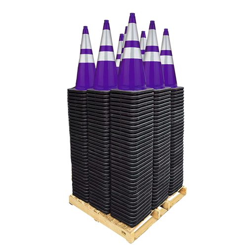 28" Purple Traffic Cones, 7 lb Black Base w/6" & 4" Reflective Collars Pallet Bundle