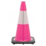 18" Pink Traffic Cone, 3 lb Black Base, w/6" Reflective Collar
