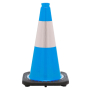 18" Sky Blue Traffic Cone, 3 lb Black Base, w/6" Reflective Collar
