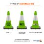 18" Lime Green Traffic Cone, 3 lb Black Base, w/6" Reflective Collar - 4