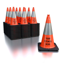 FREE STENCIL 18" Orange Traffic Cone, 3 lb Black Base, w/6" 3M Reflective Collar