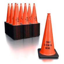 FREE STENCIL 28" Orange Traffic Cone, 7 lb Black Base
