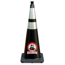 36" Black Traffic Cone, w/6" & 4" 3M Reflective Collars w/Color Artwork