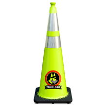 36" Lime Traffic Cone, w/6" & 4" 3M Reflective Collars w/Color Artwork