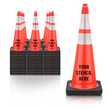 FREE STENCIL 36" Orange Traffic Cone, 12 lb Black Base, w/6" & 4" 3M Reflective Collar 