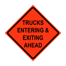 Trucks Entering & Exiting Ahead Roll-Up Traffic Sign