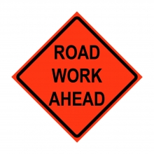 36" x 36" Roll Up Traffic Sign and Heavy Duty Cross Brace - Road Work Ahead
