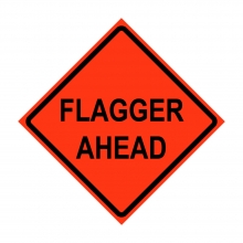 36" x 36" Roll Up Traffic Sign and Heavy Duty Cross Brace - Flagger Ahead