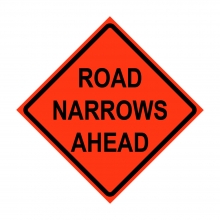 36" x 36" Roll Up Traffic Sign - Road Narrows Ahead