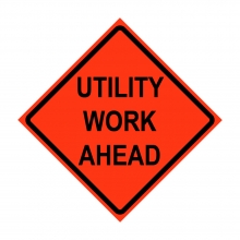 36" x 36" Roll Up Traffic Sign and Heavy Duty Cross Brace - Utility Work Ahead