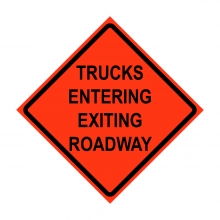 36" x 36" Roll Up Traffic Sign and Heavy Duty Cross Brace - Trucks Entering Exiting Roadway