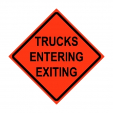 36" x 36" Roll Up Traffic Sign and Heavy Duty Cross Brace - Trucks Entering Exiting