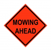 36" x 36" Roll Up Traffic Sign and Heavy Duty Cross Brace - Mowing Ahead