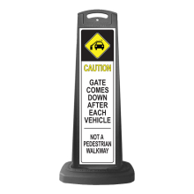 Black Reflective Vertical Sign Panel w/Base Option - Caution Gate Comes Down