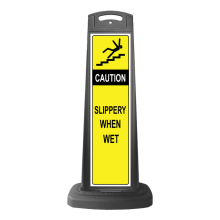 Black Reflective Vertical Sign Panel w/Base Option - Caution Slippery When Wet