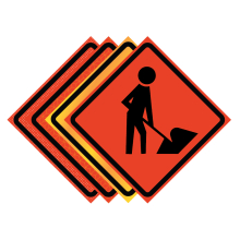 36" x 36" Roll Up Traffic Sign and Heavy Duty Cross Brace - Men Workers Working Symbol