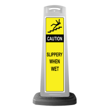 White Reflective Vertical Sign Panel w/Base Option - Caution Slippery When Wet