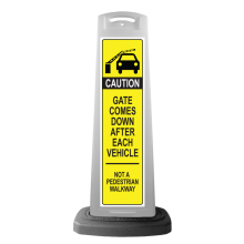 White Reflective Vertical Sign Panel w/Base Option - Yellow Caution Gate Comes Down