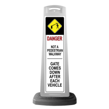 White Reflective Vertical Sign Panel w/Base Option - Danger Gate Comes Down