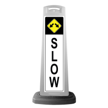White Reflective Vertical Sign Panel w/Base Option - Slow w/Arrows
