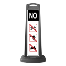 Black Reflective Vertical Sign Panel w/Base Option - No Cycles or Skateboard