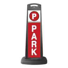 Black Reflective Vertical Sign Panel w/Base Option - White Park Text on Red
