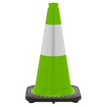 18" Lime Green Traffic Cone, 3 lb Black Base, w/6" Reflective Collar
