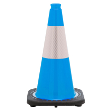 18" Sky Blue Traffic Cone, 3 lb Black Base, w/6" Reflective Collar