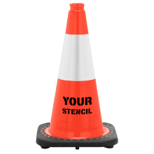 FREE STENCIL 18" Orange Traffic Cone, 3 lb Black Base, w/6" 3M Reflective Collar