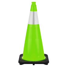 28" Lime Green Traffic Cone, 7 lb Black Base, w/6" Reflective Collar