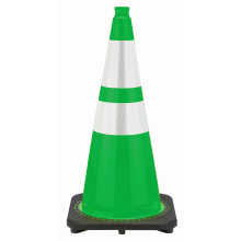28" Kelly Green Traffic Cone, 7 lb Black Base, w/6" & 4" Reflective Collar