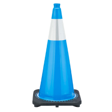 28" Sky Blue Traffic Cone, 7 lb Black Base, w/6" Reflective Collar
