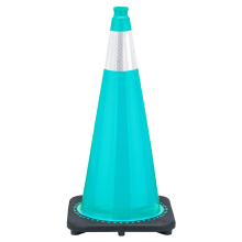 28" Teal Green Traffic Cone, 7 lb Black Base, w/6" Reflective Collar